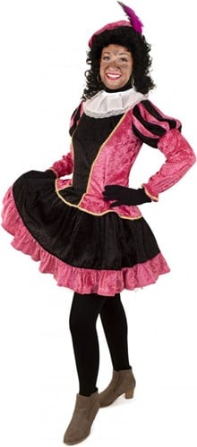 Pieten Jurkje Dames Roze-Zwart met Petticoat
