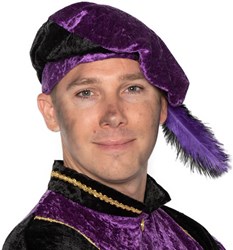 Zwarte Piet Baret Paars Velours (met veren)