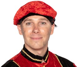 Pieten Baret Rood Velours (met veren)
