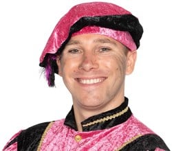 Zwarte Piet Baret Pink Velours (met veren)