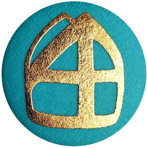 Button Sinterklaas met Mijter Turquoise