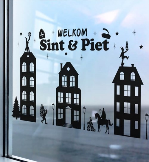 Raamstickers Sinterklaas Huisjes (150x50cm) (voorbeeld)