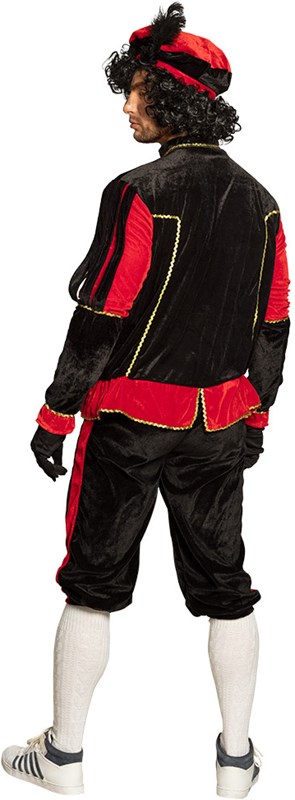 Zwarte Pietenpak Zwart-Rood voor Volwassenen (man, achterkant)