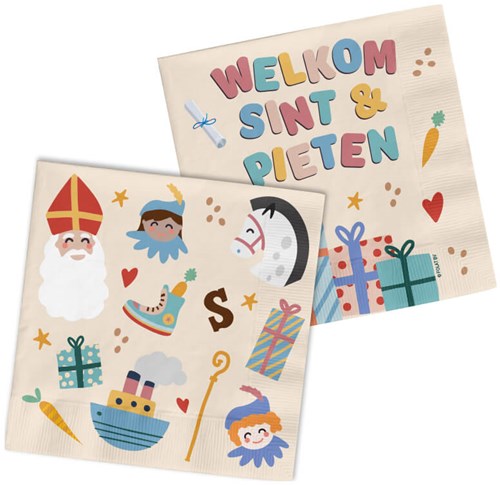 Servetten Sinterklaas Sint & Pieten 12x12cm - 20st. 