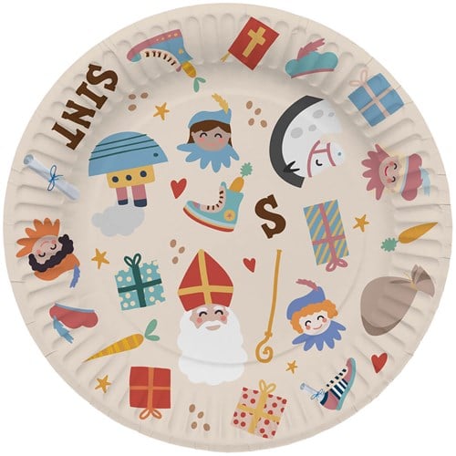 Papieren Sinterklaas Bordjes 18cm - 8st. 