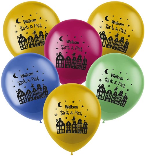 Ballonnen SInterklaas Welkom Sint & Piet 6st - 33cm